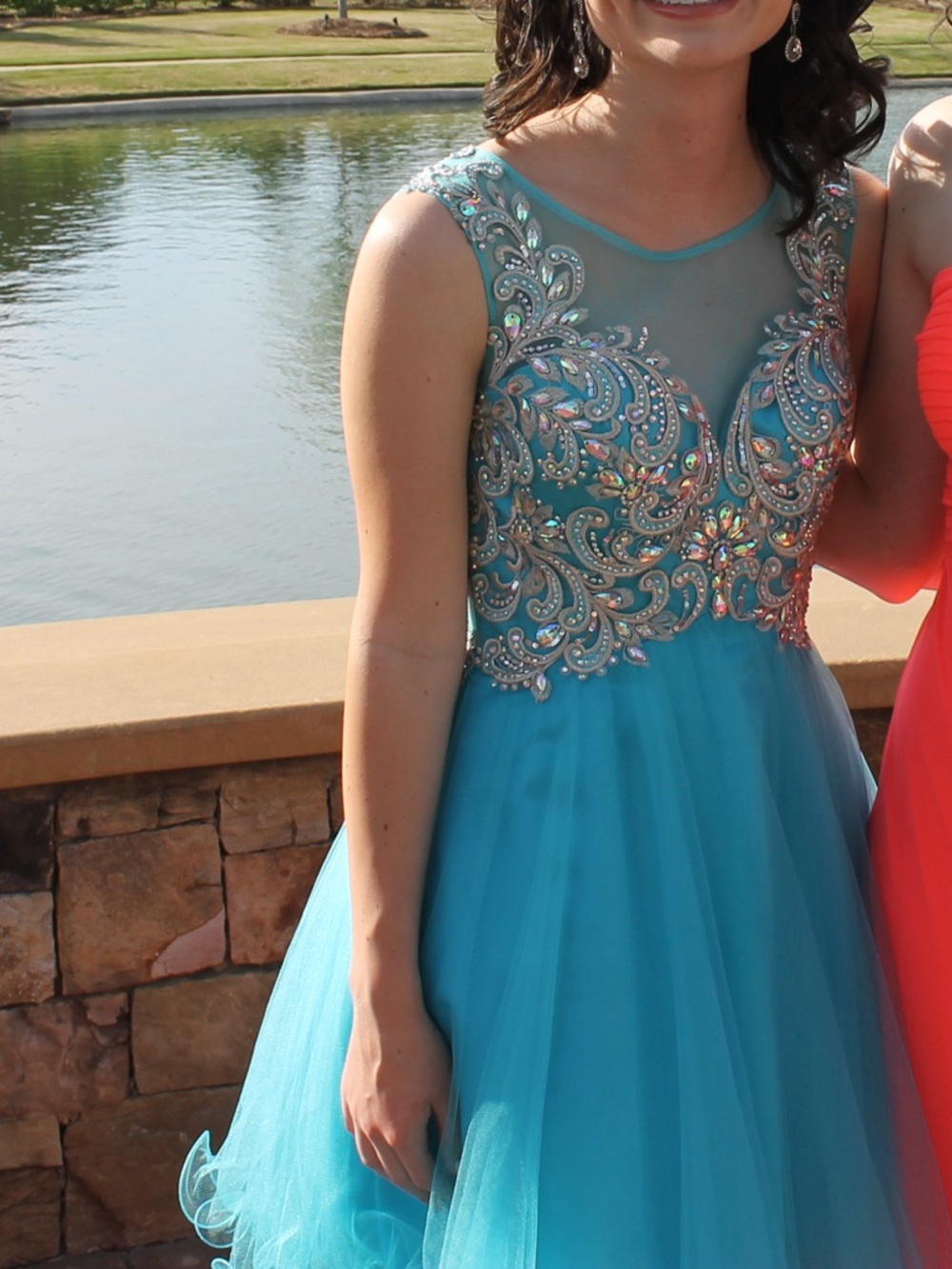 Teal Beaded Prom Dress - Short Cinderella Inspired